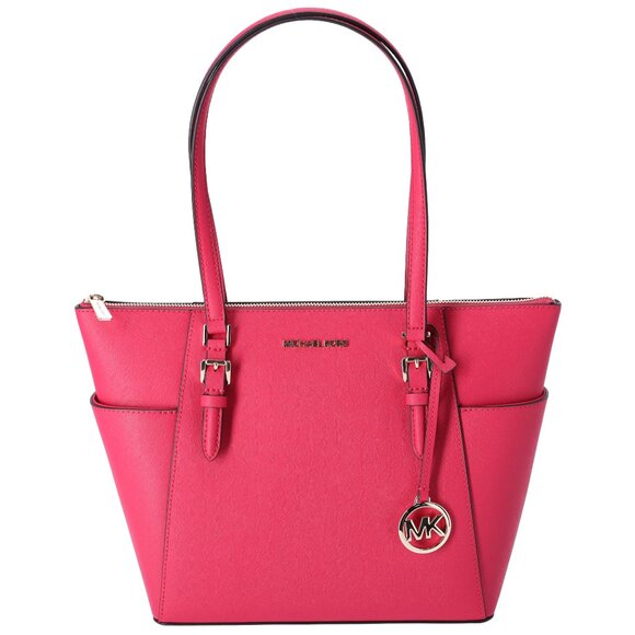 Michael Kors Charlotte Large Top Zip Leather Tote Electric Pink Saffiano Leather - Picture 3 of 6